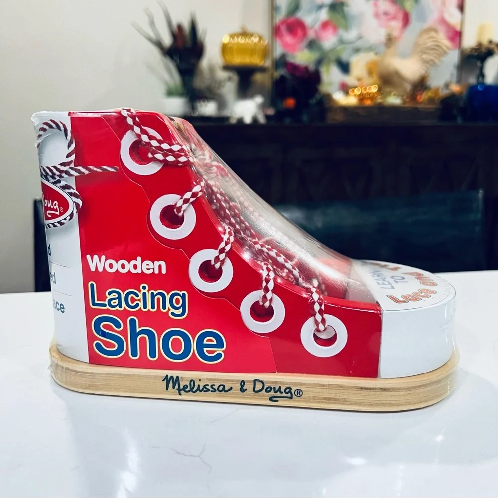 Melissa & Doug Red and White Wooden Lacing Sneaker